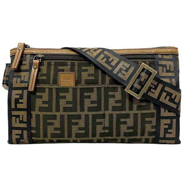 f15692 1 Fendi Belt Bag Canvas Leather Waist Khaki Black