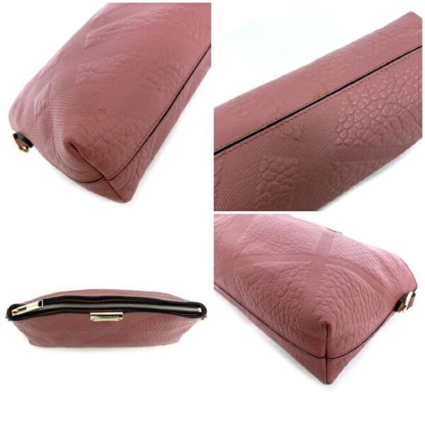 f15831 6 Burberry Shoulder Bag Embossed Check Leather Pink