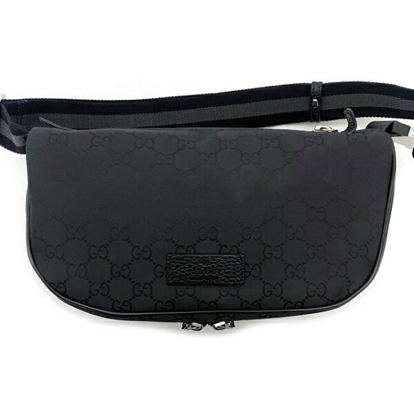 f16015 4 Gucci Body Bag GG Nylon Canvas Leather Black