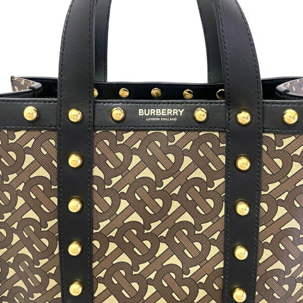 f16016 5 Burberry 2way Bag Small E Canvas Leather Black Khaki Brown