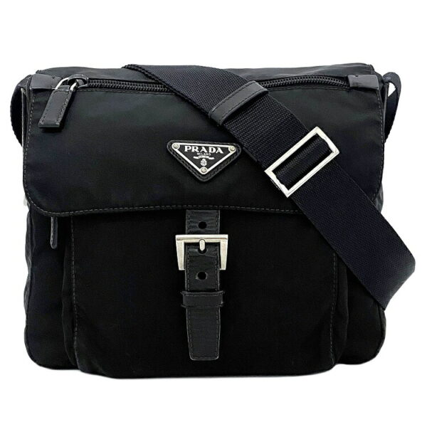 f16242 1 Prada Shoulder Bag Nylon Leather Black