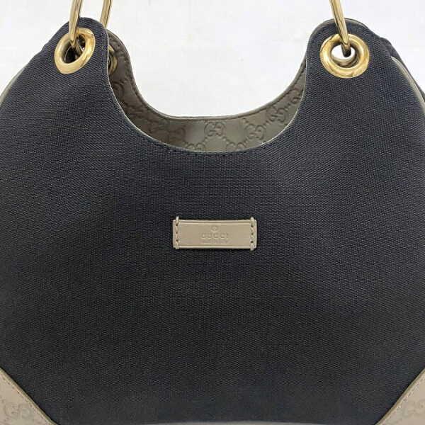 f16339 4 Gucci Shoulder Bag Canvas Leather Black Gray