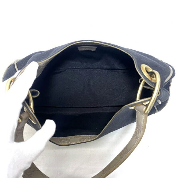 f16339 7 Gucci Shoulder Bag Canvas Leather Black Gray