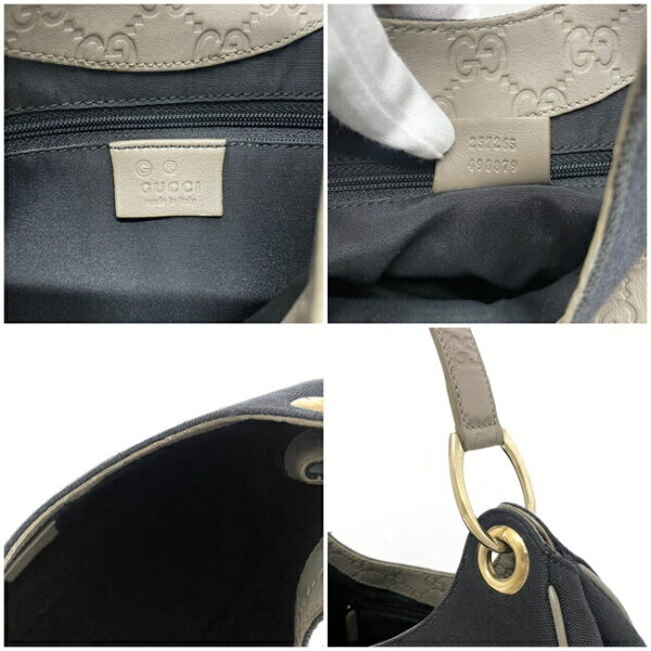 f16339 9 Gucci Shoulder Bag Canvas Leather Black Gray