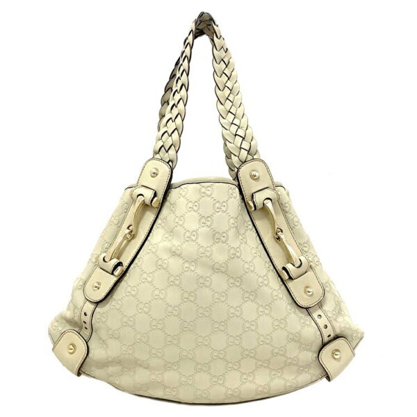 f16340 1 Gucci Horsebit Tote Bag Leather Beige White Ivory