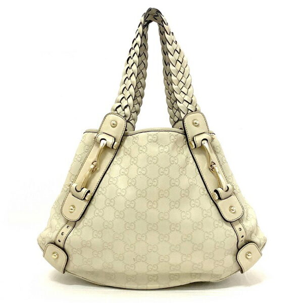 f16340 3 Gucci Horsebit Tote Bag Leather Beige White Ivory