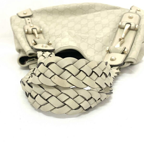 f16340 5 Gucci Horsebit Tote Bag Leather Beige White Ivory