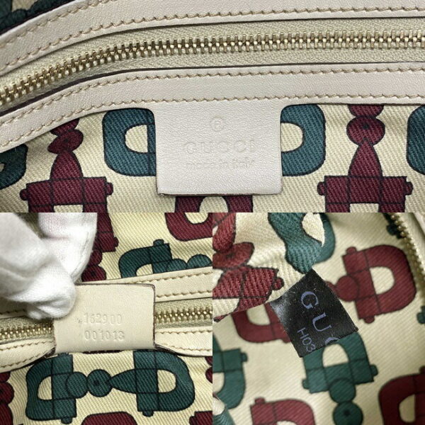 f16340 9 Gucci Horsebit Tote Bag Leather Beige White Ivory