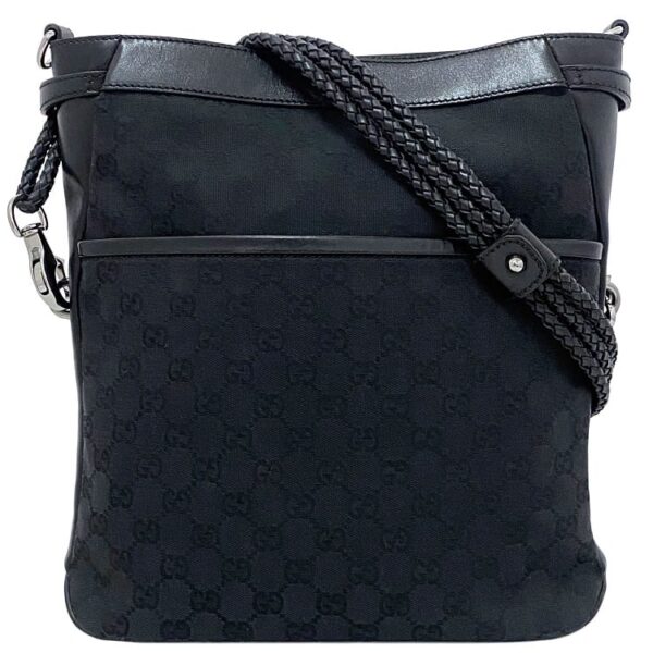 f16343 1 Gucci Shoulder Bag GG Canvas Leather Black