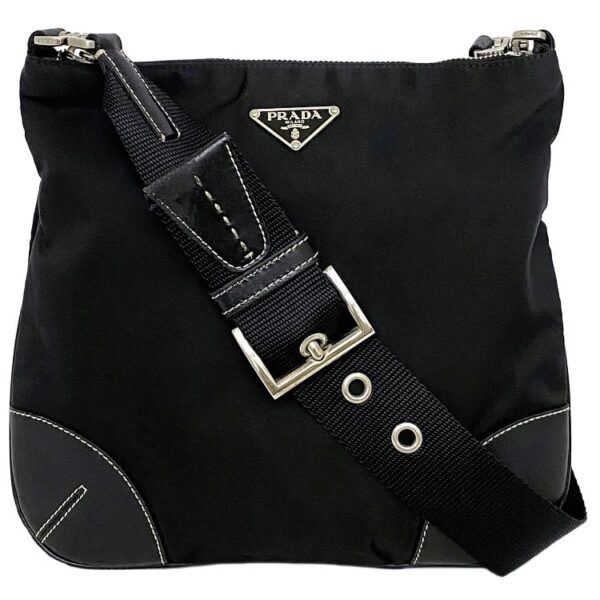 f16461 1 Prada Shoulder Bag Nylon Leather Black