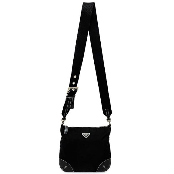 f16461 2 Prada Shoulder Bag Nylon Leather Black