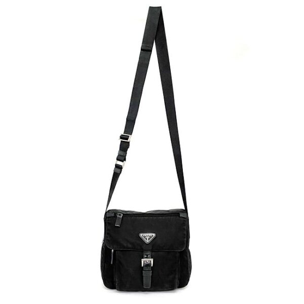 f16870 2 Prada Shoulder Bag Nylon Leather Black