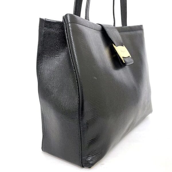 f16982 2 Salvatore Ferragamo Tote Bag Lizard Embossed Leather Black