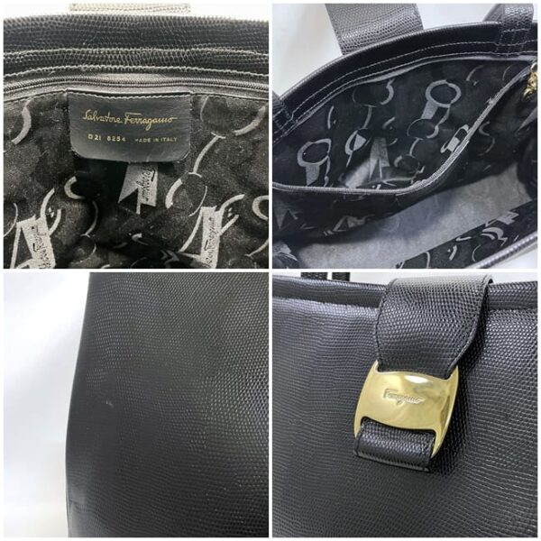 f16982 9 Salvatore Ferragamo Tote Bag Lizard Embossed Leather Black