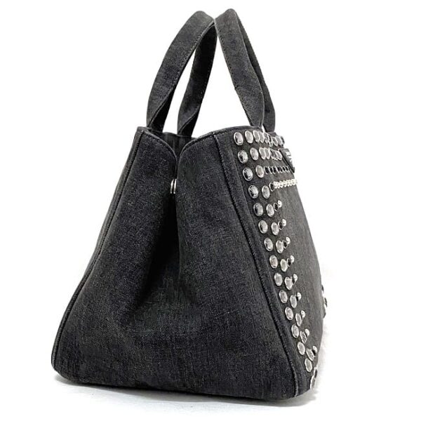 f17200 2 Prada Tote Bag Denim Canvas Gray Black