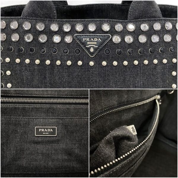 f17200 9 Prada Tote Bag Denim Canvas Gray Black