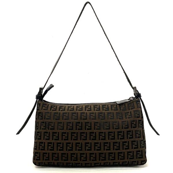 f17259 3 Fendi Shoulder Bag Canvas Leather Brown Black