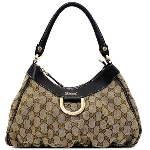 f17340 1 Gucci Shoulder Bag GG Leather Canvas Beige Brown