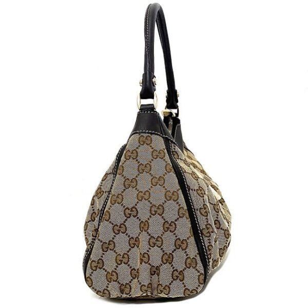 f17340 2 Gucci Shoulder Bag GG Leather Canvas Beige Brown