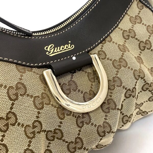 f17340 7 Gucci Shoulder Bag GG Leather Canvas Beige Brown