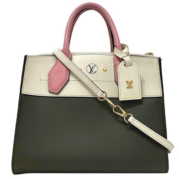 f17480 1 Louis Vuitton City Steamer 2way Bag Leather Khaki White Pink