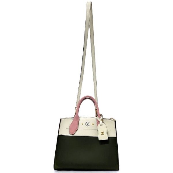 f17480 2 Louis Vuitton City Steamer 2way Bag Leather Khaki White Pink