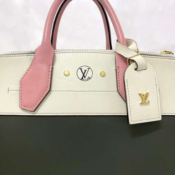 f17480 7 Louis Vuitton City Steamer 2way Bag Leather Khaki White Pink