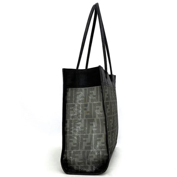 f17746 2 Fendi See Through Tote Bag Leather Mesh Black Gray