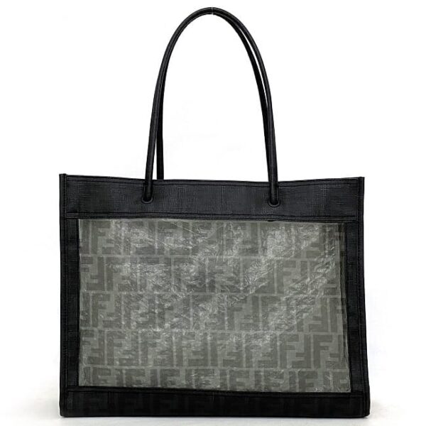 f17746 3 Fendi See Through Tote Bag Leather Mesh Black Gray