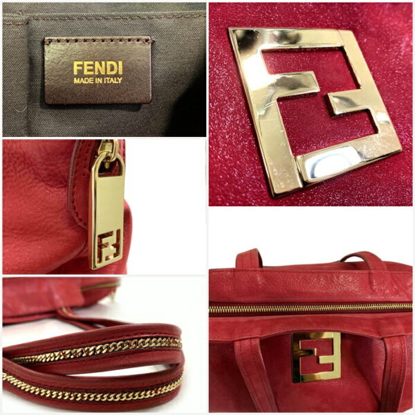 f259 2 Fendi Tote Bag Calf Leather Shoulder Wine Red