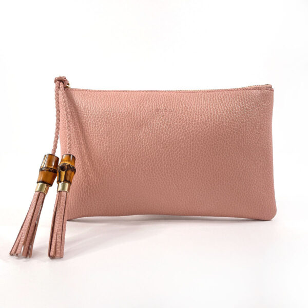 f4013916 1 Gucci Bamboo Tassel Clutch Bag Leather Pink