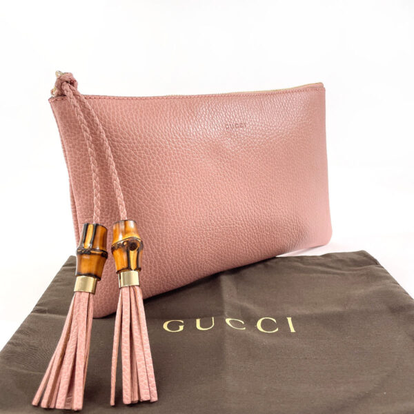 f4013916 2 Gucci Bamboo Tassel Clutch Bag Leather Pink