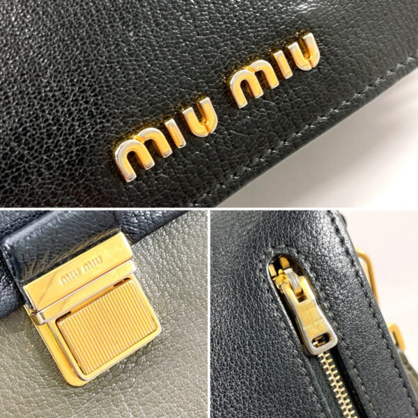 f4034298 12 Miu Miu Madras 2Way Handbag Leather Khaki