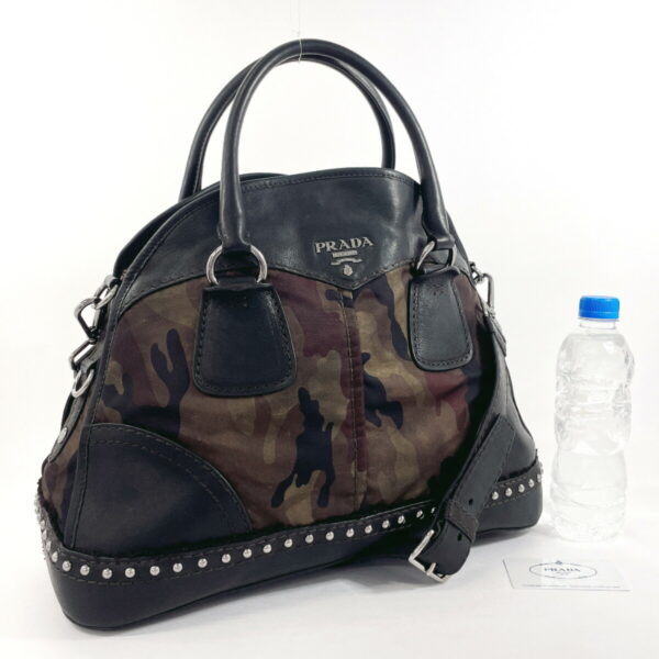 f4034339 2 Prada Camouflage 2Way Handbag Leather Nylon Black