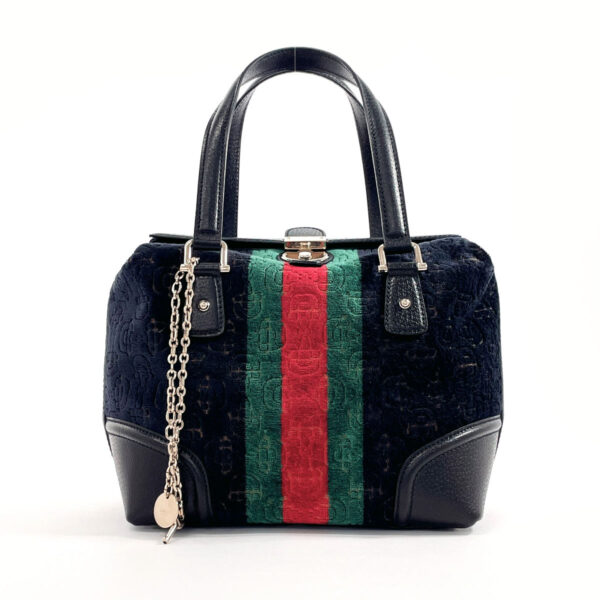 f4034341 1 Gucci Doctors Bag Sherry Line Velor Leather Black