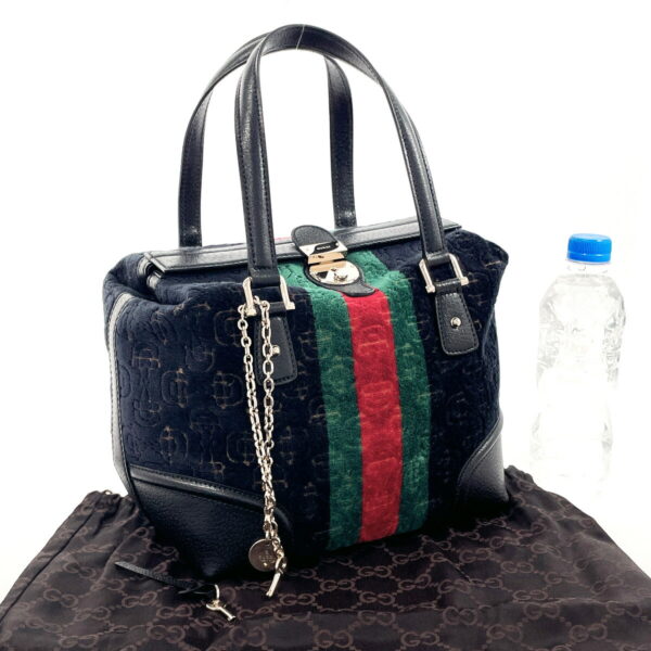 f4034341 2 Gucci Doctors Bag Sherry Line Velor Leather Black