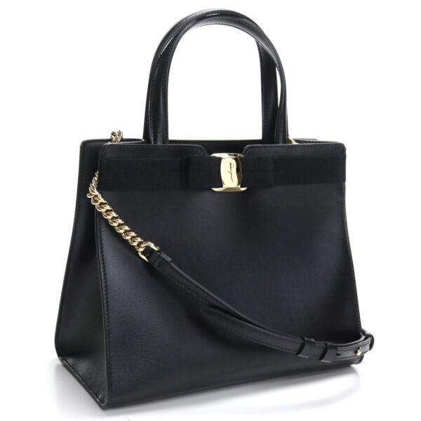 fer21 i290011 1 Ferragamo Vara 2 Way Tote Bag Black