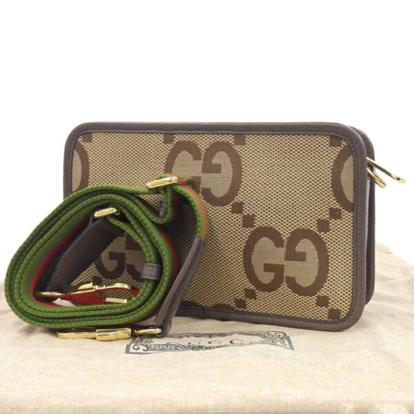 gu0590 2 Gucci Jumbo GG Mini Leather Shoulder Bag Camel Ebone Brown