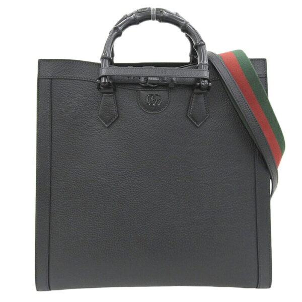 gu0592 1 Gucci Bamboo Diana Large 2WAY Leather Tote Bag So Black