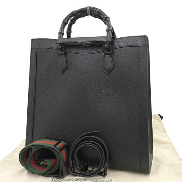 gu0592 2 Gucci Bamboo Diana Large 2WAY Leather Tote Bag So Black