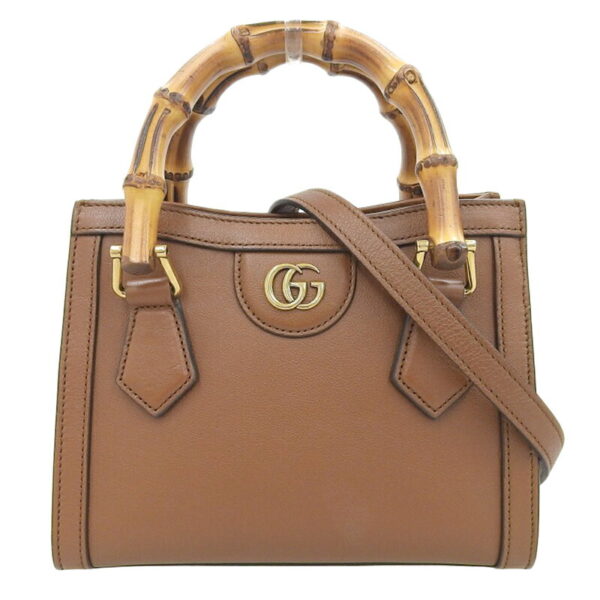 gu0593 1 Gucci Bamboo Diana Mini 2WAY Leather Handbag Brown