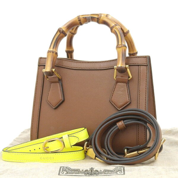 gu0593 2 Gucci Bamboo Diana Mini 2WAY Leather Handbag Brown