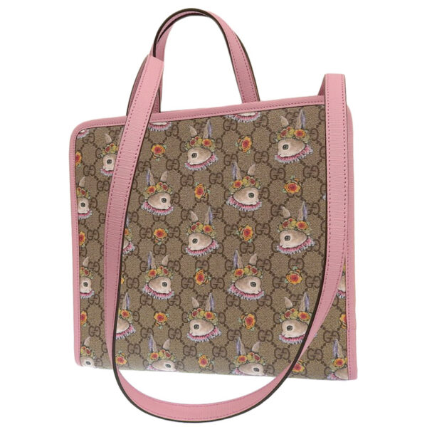 gu0598 2 Gucci GG Supreme Yuko Higuchi Rabbit 2WAY Leather Bag Beige Pink