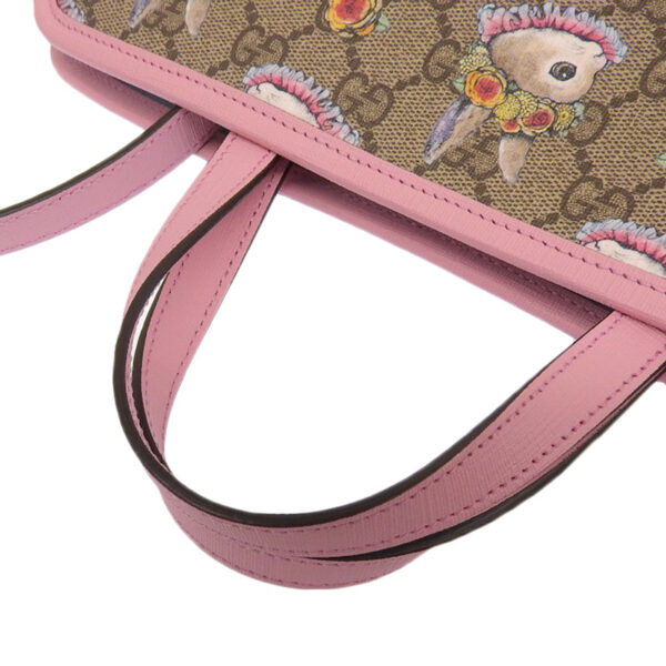 gu0598 4 Gucci GG Supreme Yuko Higuchi Rabbit 2WAY Leather Bag Beige Pink