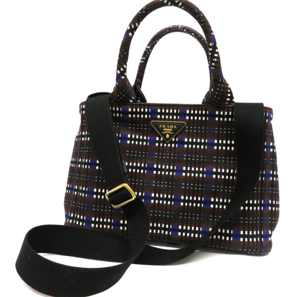 h2006836 14 Prada Kanapa Tote 2WAY Checkered Pattern Canvas