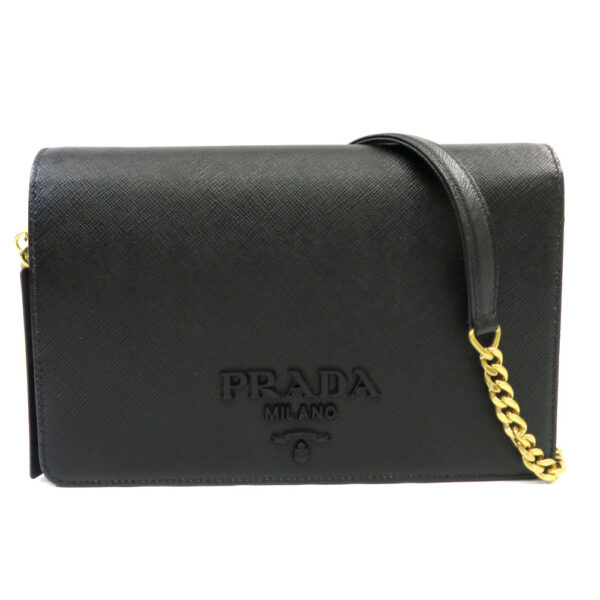 h2007077 1 Prada Chain Shoulder Bag Saffiano Leather Black Mini