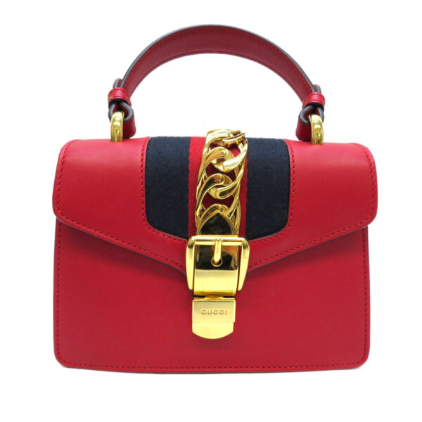 h2102196 1 Gucci Sylvie Handbag Leather Red Trico Line