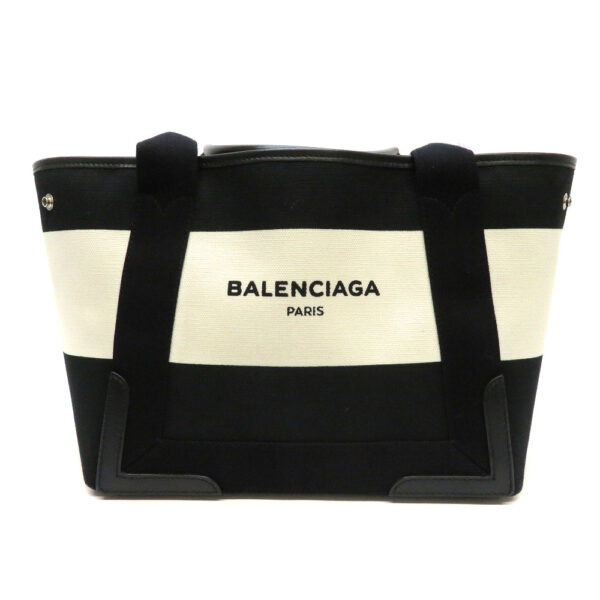 h2102893 1 Balenciaga Blue Cabas Canvas Leather Black