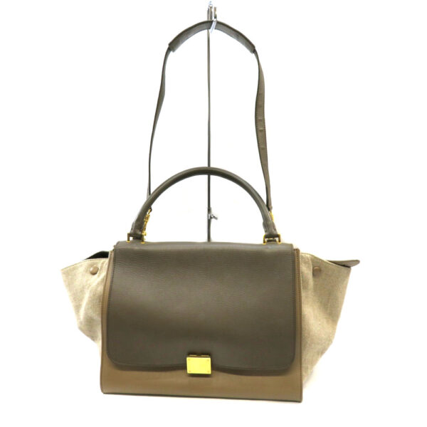 h2103988003 Celine Trapeze 2WAY Leather Canvas Handbag