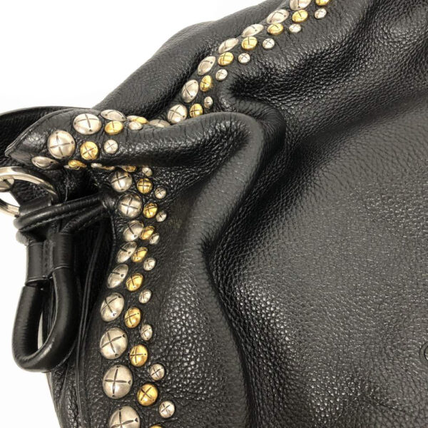 h2202206 12 Loewe Flamenco Studded Drawstring Shoulder Bag Black